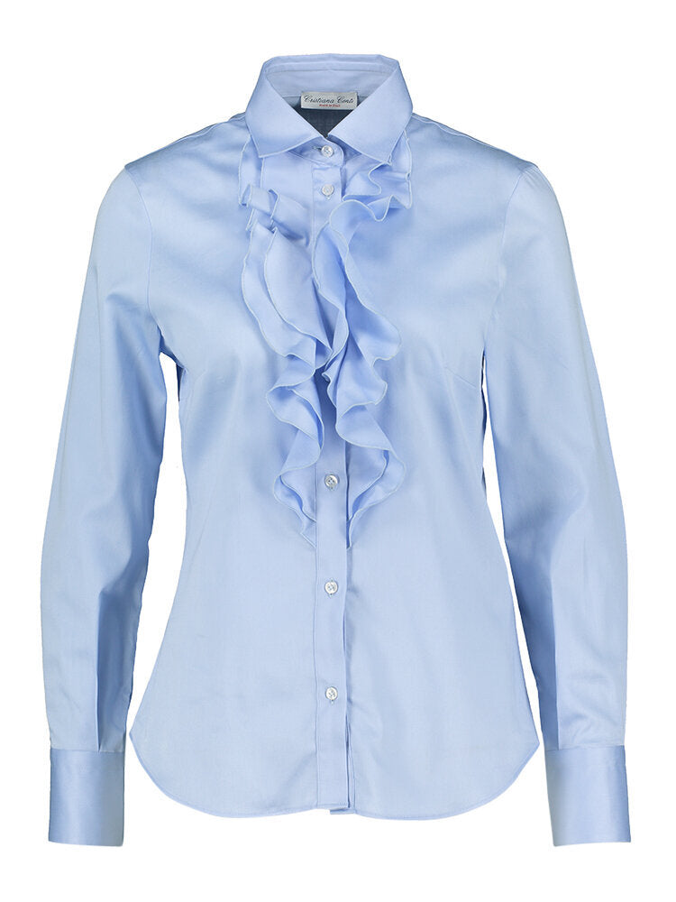 Chemise en coton bleu clair avec volant sur la poitrine Afa Christinia Conti