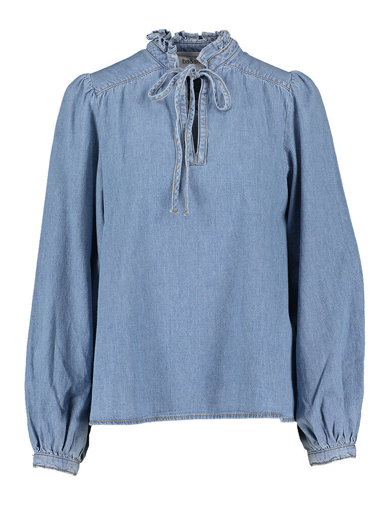 Chemise en jean bleu à manches bouffantes, modèle Louise Ba&sh