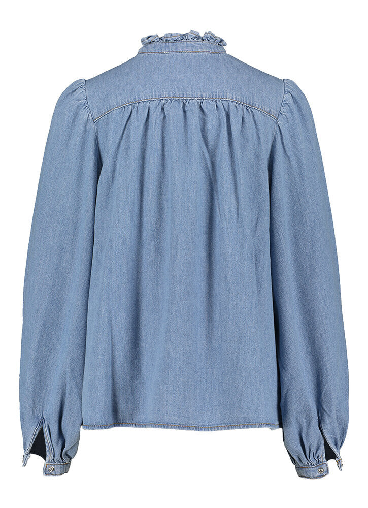 Chemise en jean bleu à manches bouffantes, modèle Louise Ba&sh