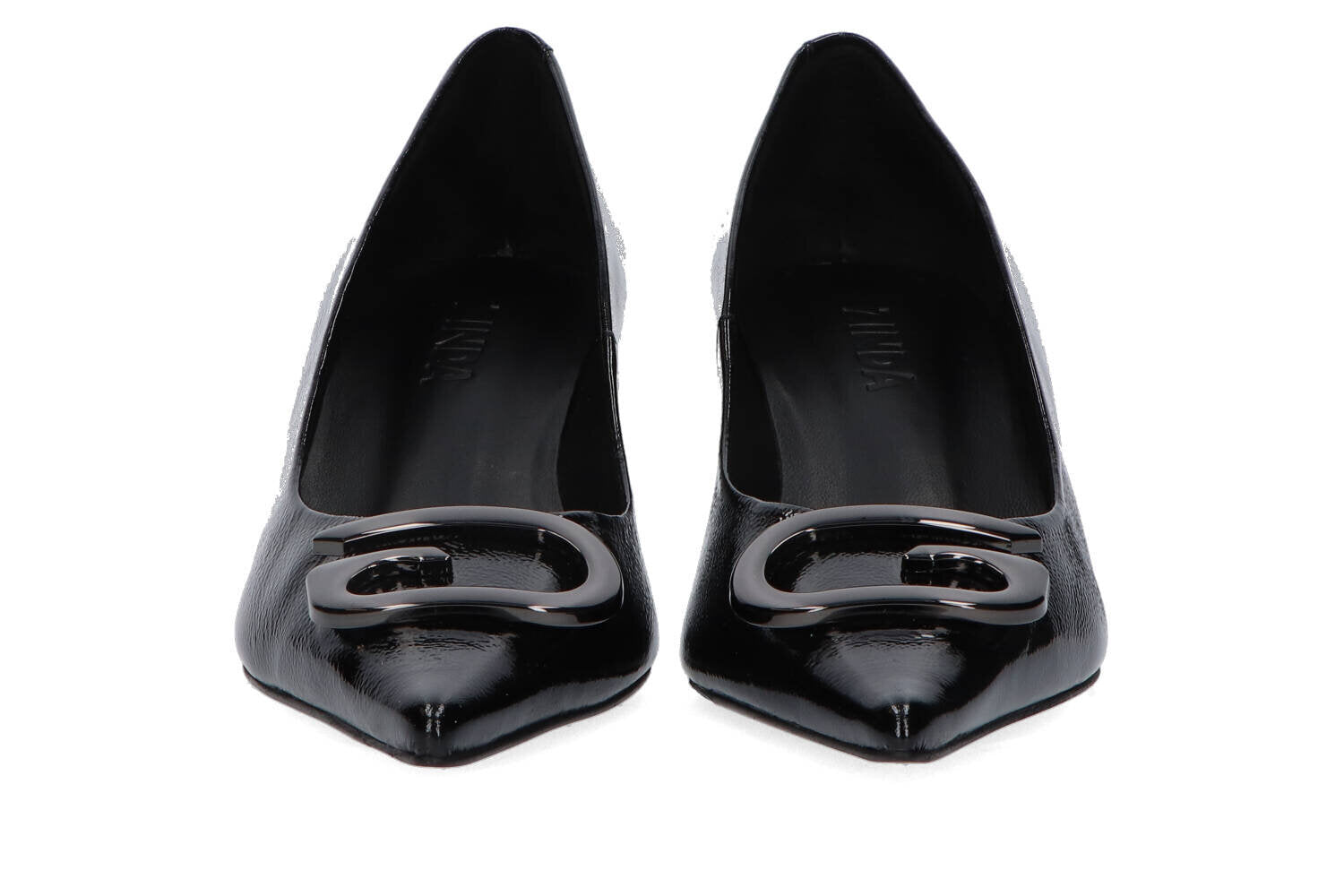 Naplak negro metallic pumps met trechterhak Zinda
