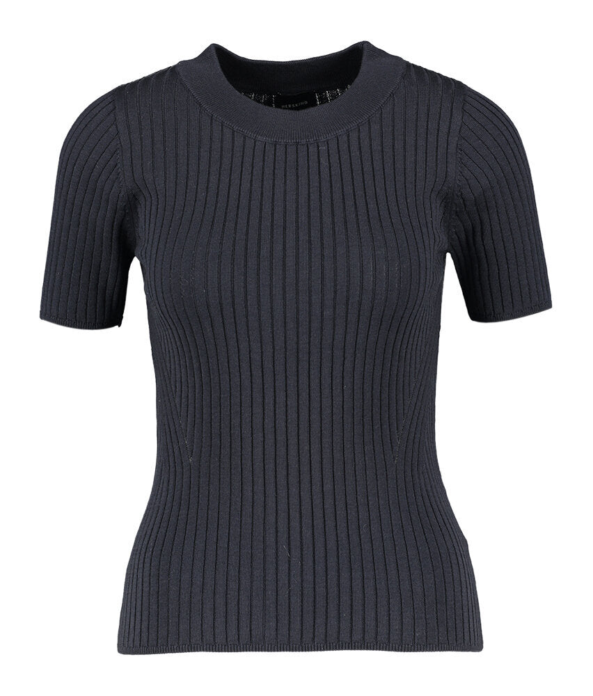 T-shirt bleu foncé à col rond Doofi Herskind