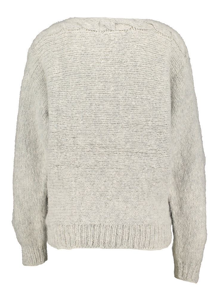 Pull gris tricoté à torsades et laine aplaca Jip Inti