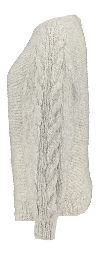 Pull gris tricoté à torsades et laine aplaca Jip Inti