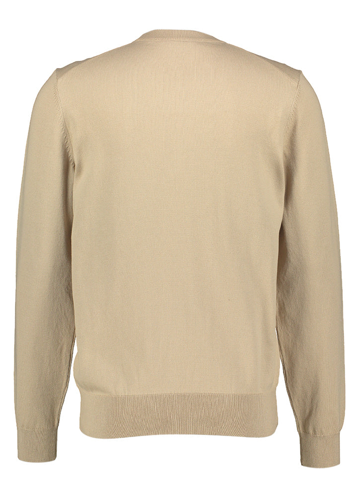 Pull en coton beige à col en V Hugo Boss
