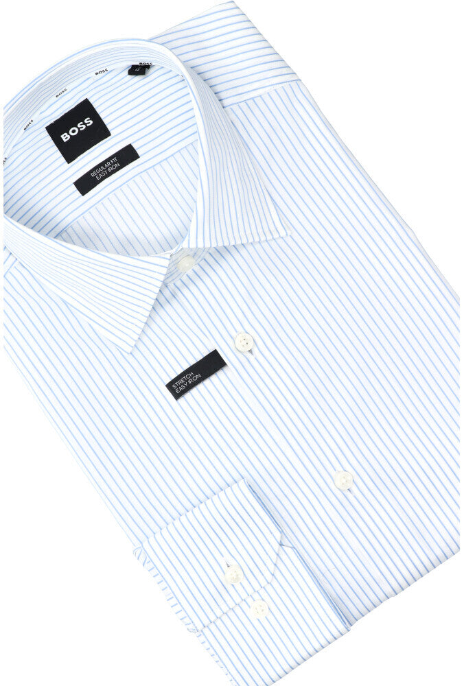 Blauw en wit gestreept katoenen hemd (regular fit) met lange mouwen Joe Hugo Boss