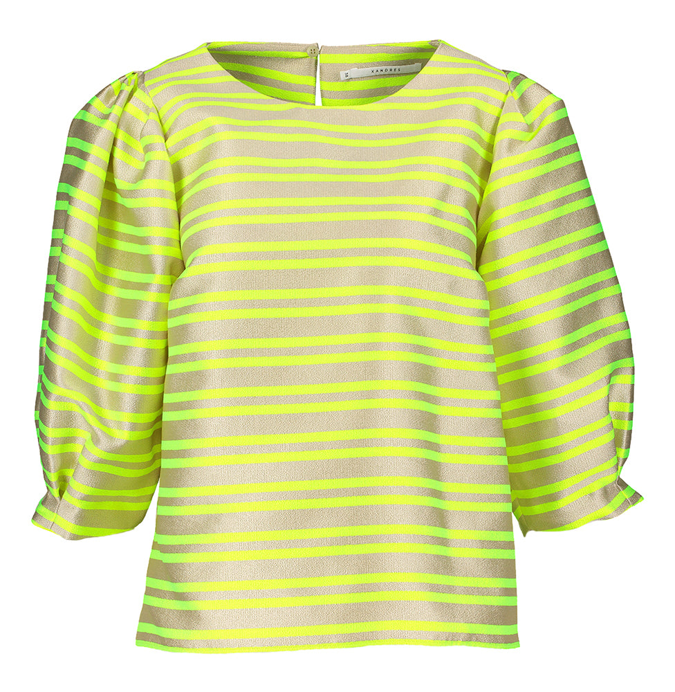 Chemisier beige à rayures jaune fluo Helga Xandres