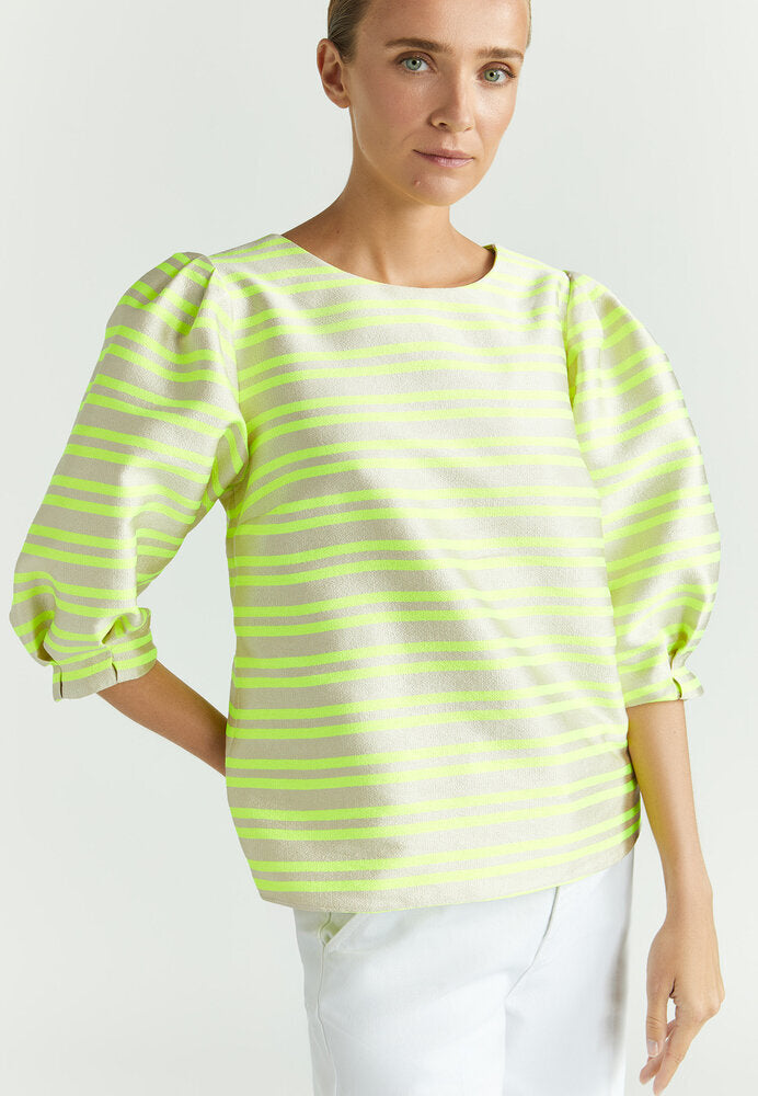 Chemisier beige à rayures jaune fluo Helga Xandres
