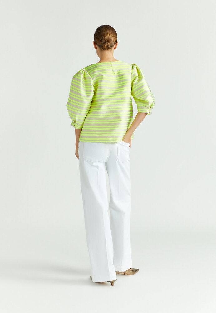 Chemisier beige à rayures jaune fluo Helga Xandres