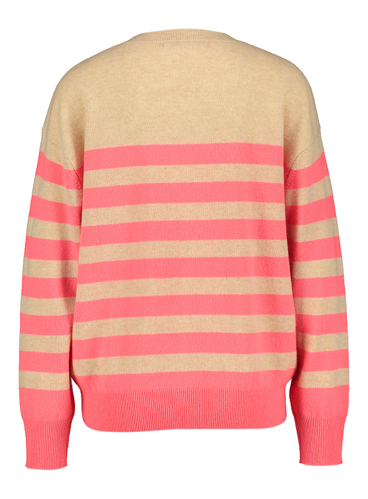 Pull rayé beige avec des touches de fluo