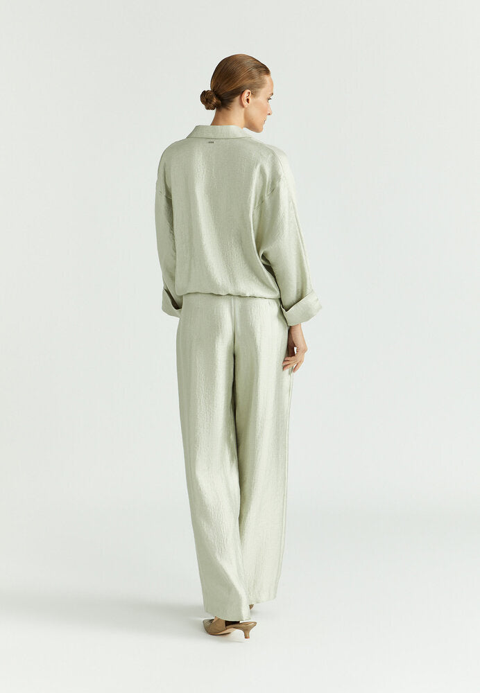 Pantalon large brillant taupe à plis Parmis Xandres