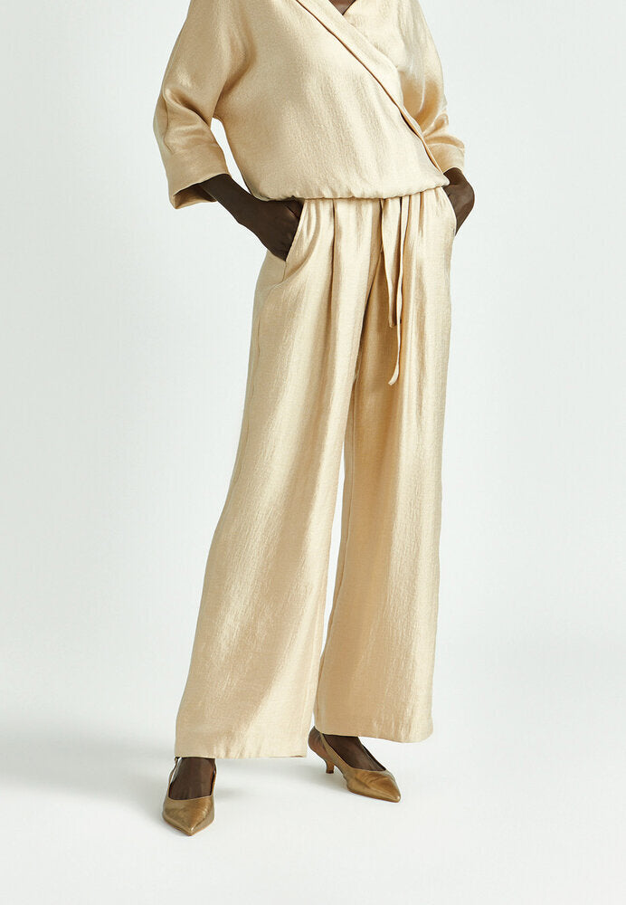 Goudkleurige wijde broek met bandplooi Parmis Xandres