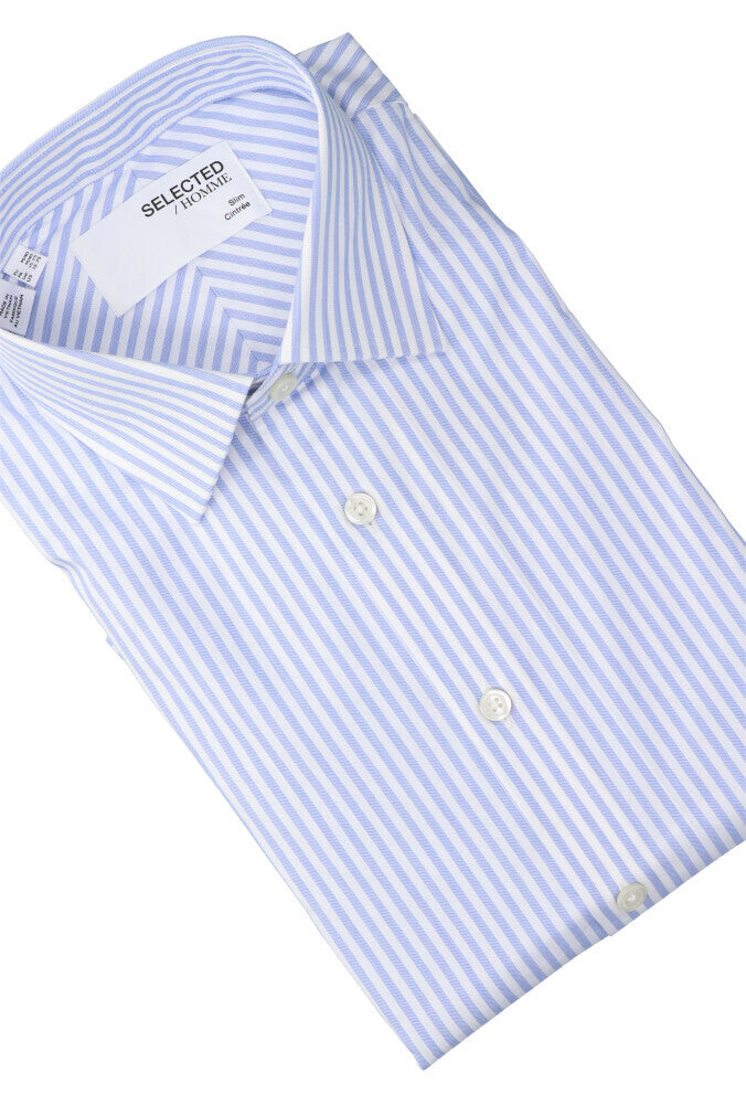 Chemise rayée bleu clair (coupe ajustée) à manches longues - Sélectionnée