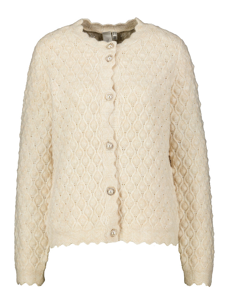 Beige gebreide trui met parel knopen Yasbubble Y.A.S