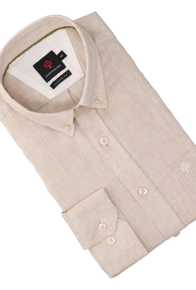 Chemise en lin beige (coupe classique) à manches longues Martin Maple
