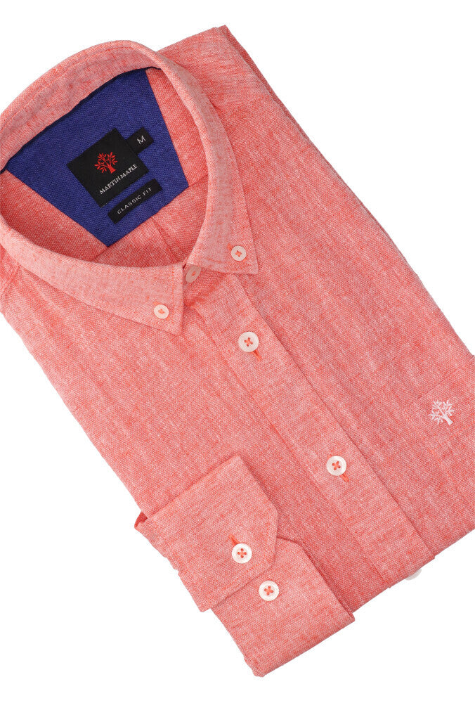 Chemise en lin corail (coupe classique) à manches longues Martin Mapple