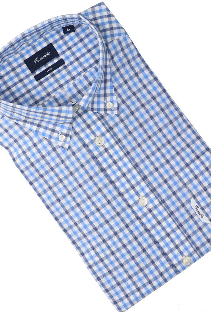 Chemise blanche en coton (coupe classique) à carreaux et manches longues Faconnable