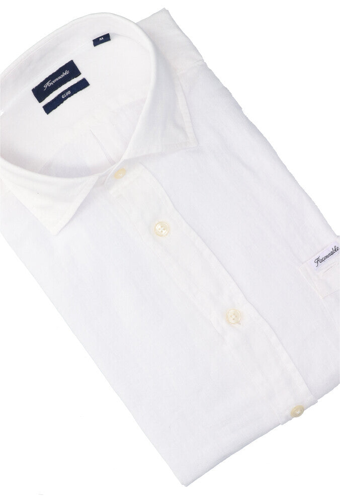 Chemise en lin blanc (coupe classique) à manches longues Faconnable