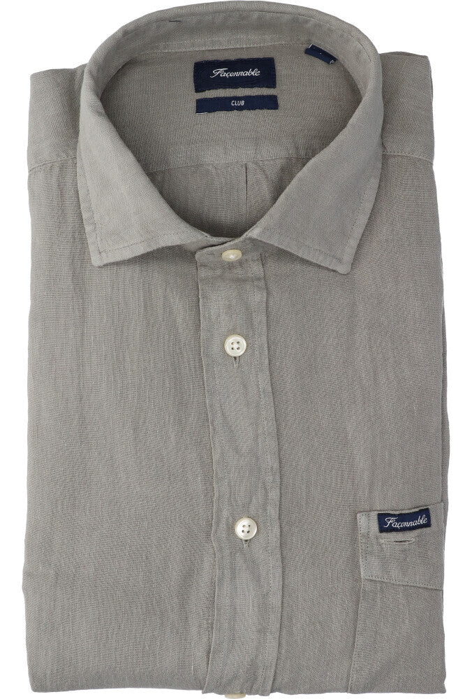 Chemise en lin vert olive (coupe classique) à manches longues Faconnable