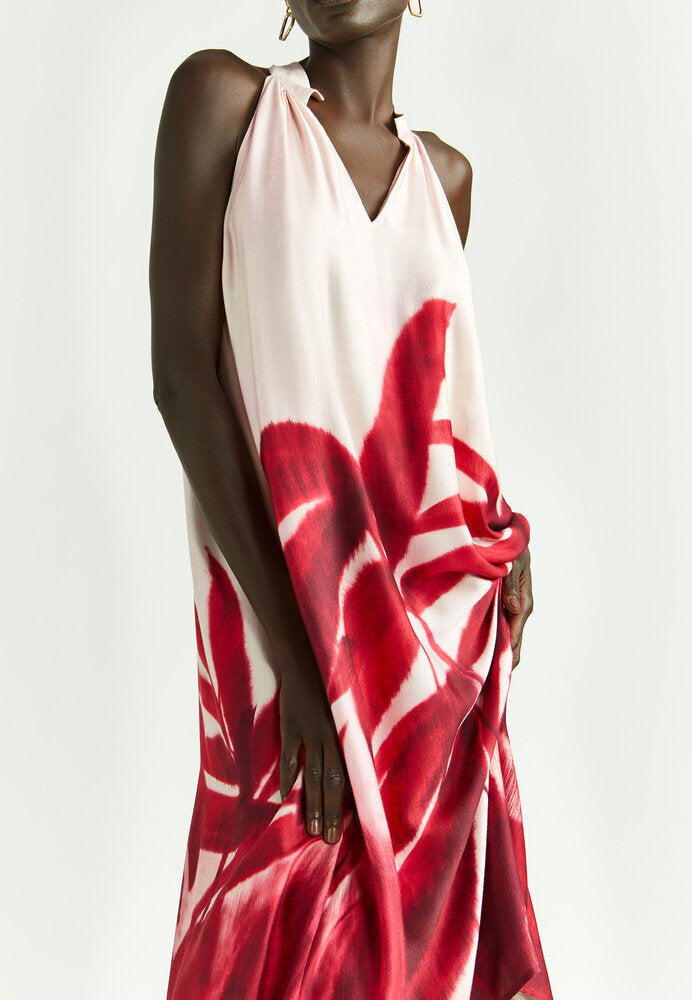 Robe rose ample à imprimé floral rouge Kobano Xandres