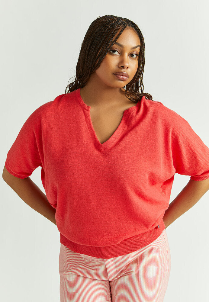 Pull rouge à col en V Romin Xandres