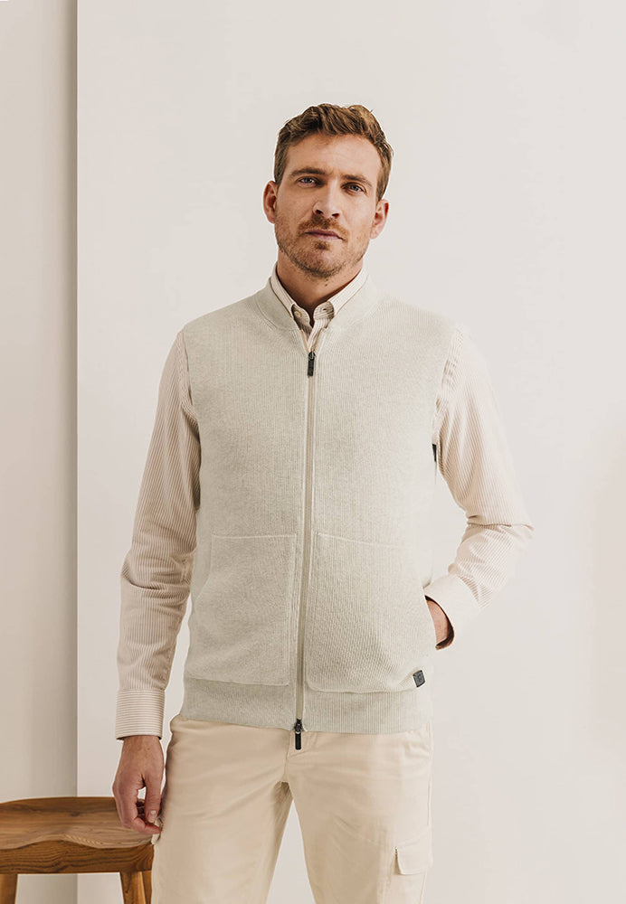 Gilet beige sans manches avec fermeture éclair intégrale, à la pointe de la technologie