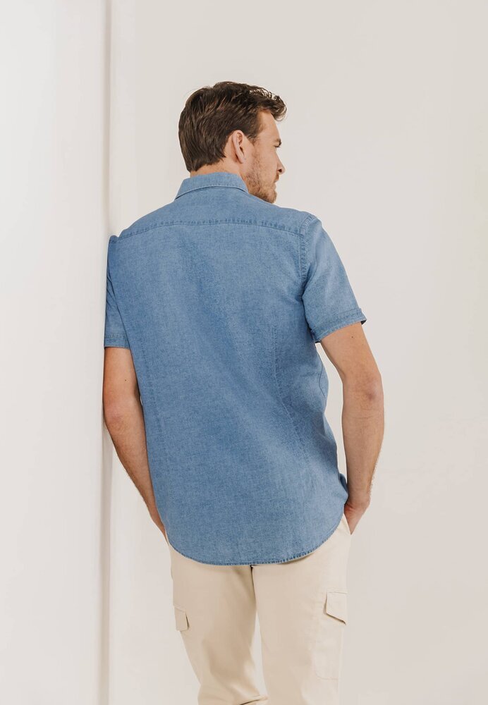 Chemise en lin effet jean (coupe classique) à manches courtes, style State Of Art