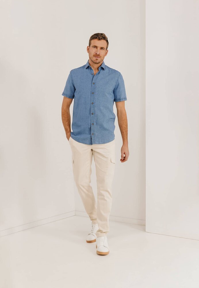 Chemise en lin effet jean (coupe classique) à manches courtes, style State Of Art