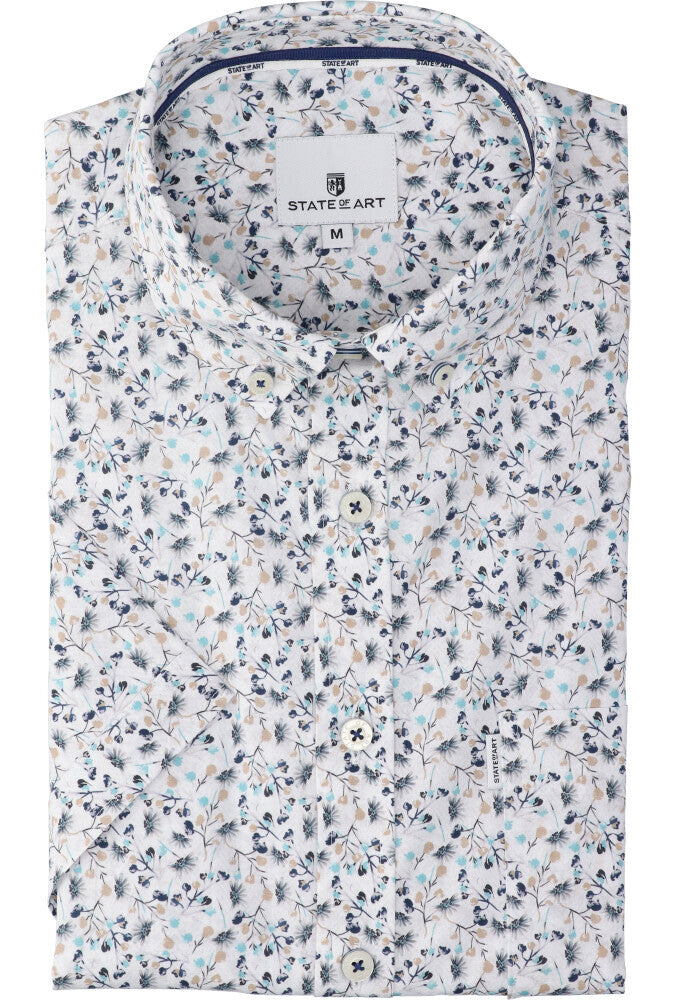 Wit katoenen hemd (regular fit) met bloemenprint korte mouwen State Of Art