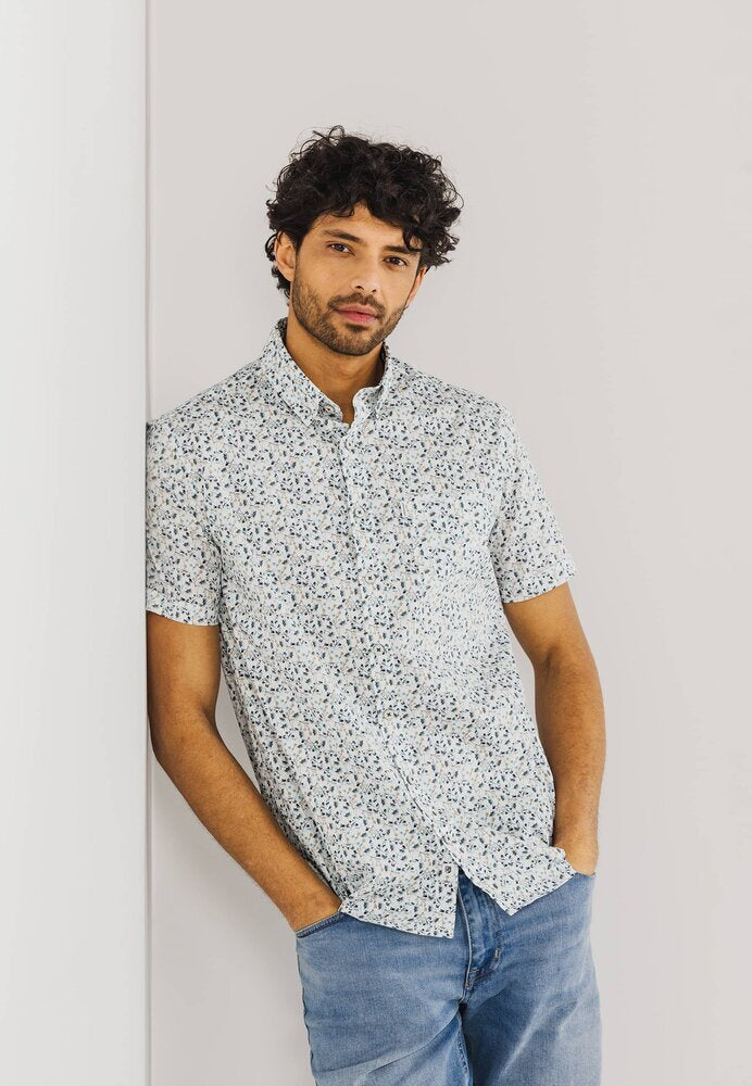 Wit katoenen hemd (regular fit) met bloemenprint korte mouwen State Of Art