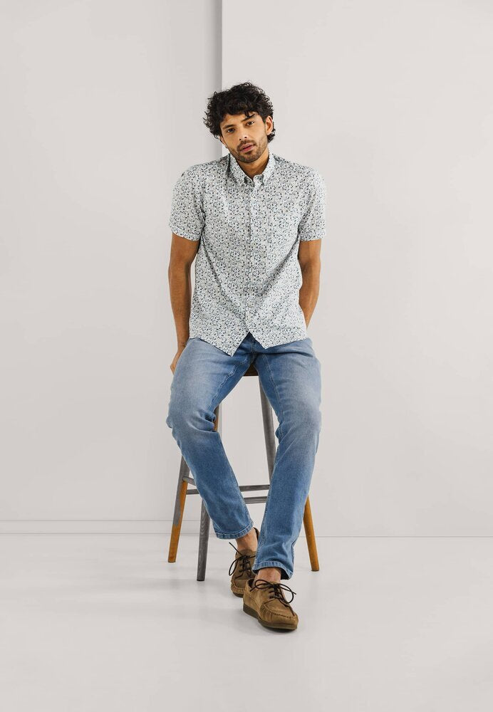 Wit katoenen hemd (regular fit) met bloemenprint korte mouwen State Of Art