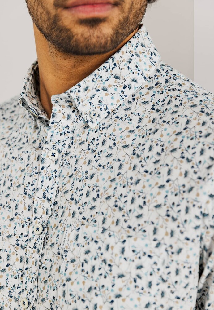 Wit katoenen hemd (regular fit) met bloemenprint korte mouwen State Of Art