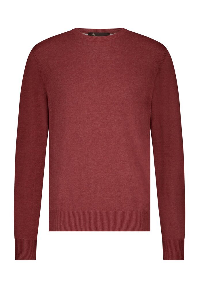 Pull couleur rouille foncé à col rond, style moderne