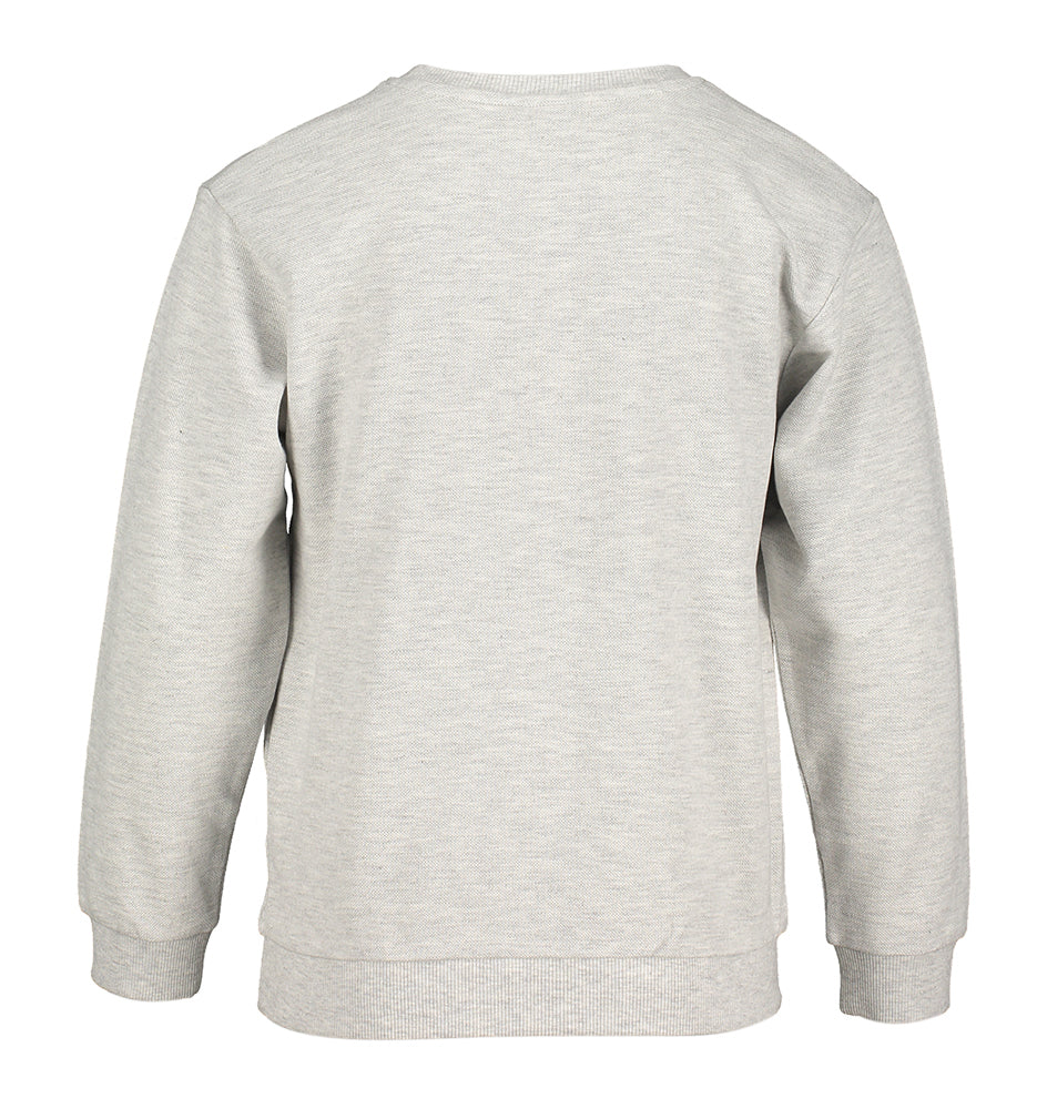 Pull en coton gris clair à col rond. Nomme-le.