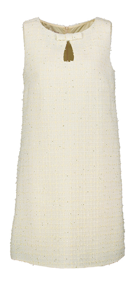 Robe beige sans manches à sequins et col rond Rinscimento