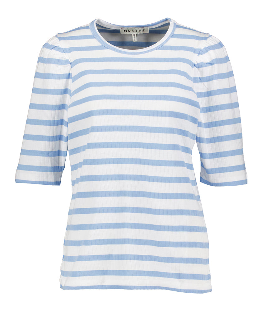 T-shirt rayé bleu et blanc à manches bouffantes Munthe