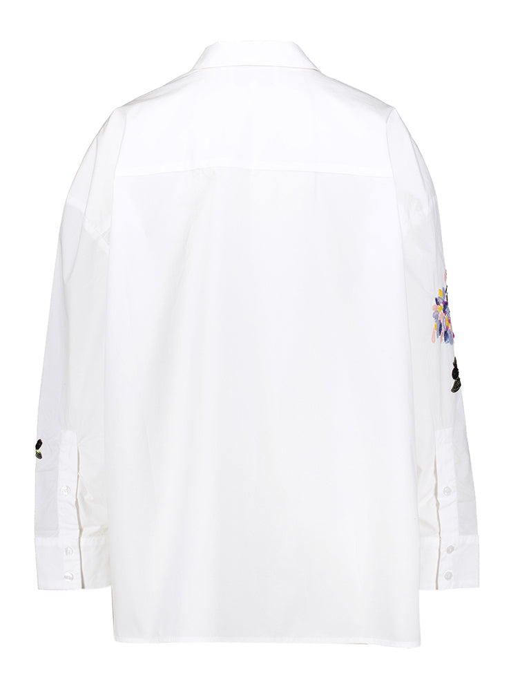 Witte katoenen blouse met print in multicolor kralen Singus Munthe