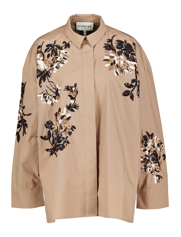 Chemisier en coton couleur moka avec détails perlés Singus Munthe