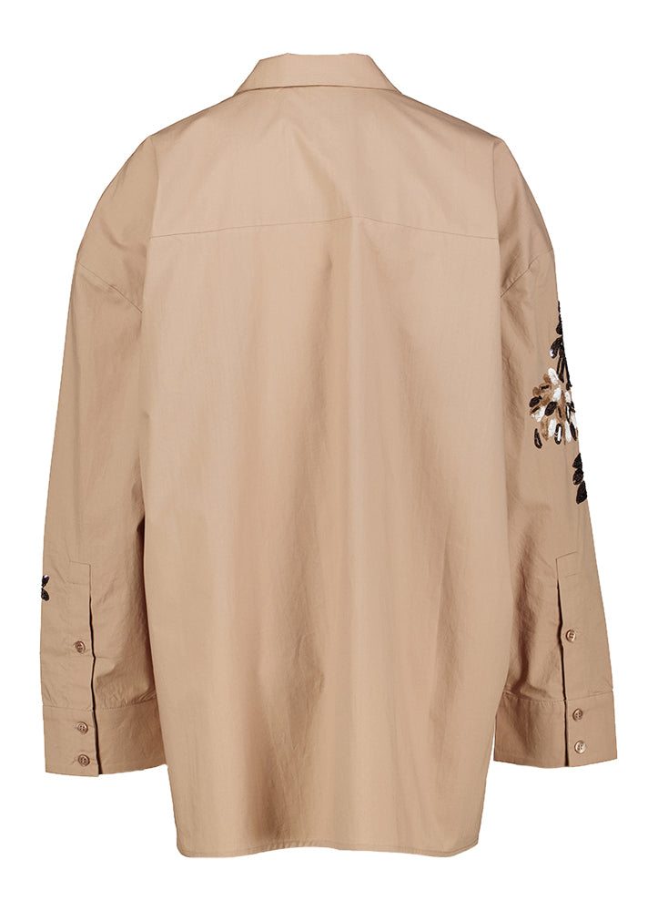 Chemisier en coton couleur moka avec détails perlés Singus Munthe