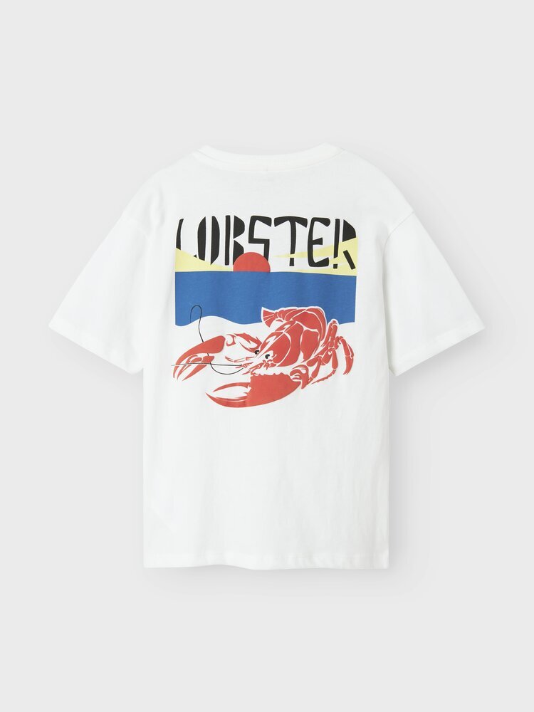 T-shirt blanc avec un homard. Nommez-le.