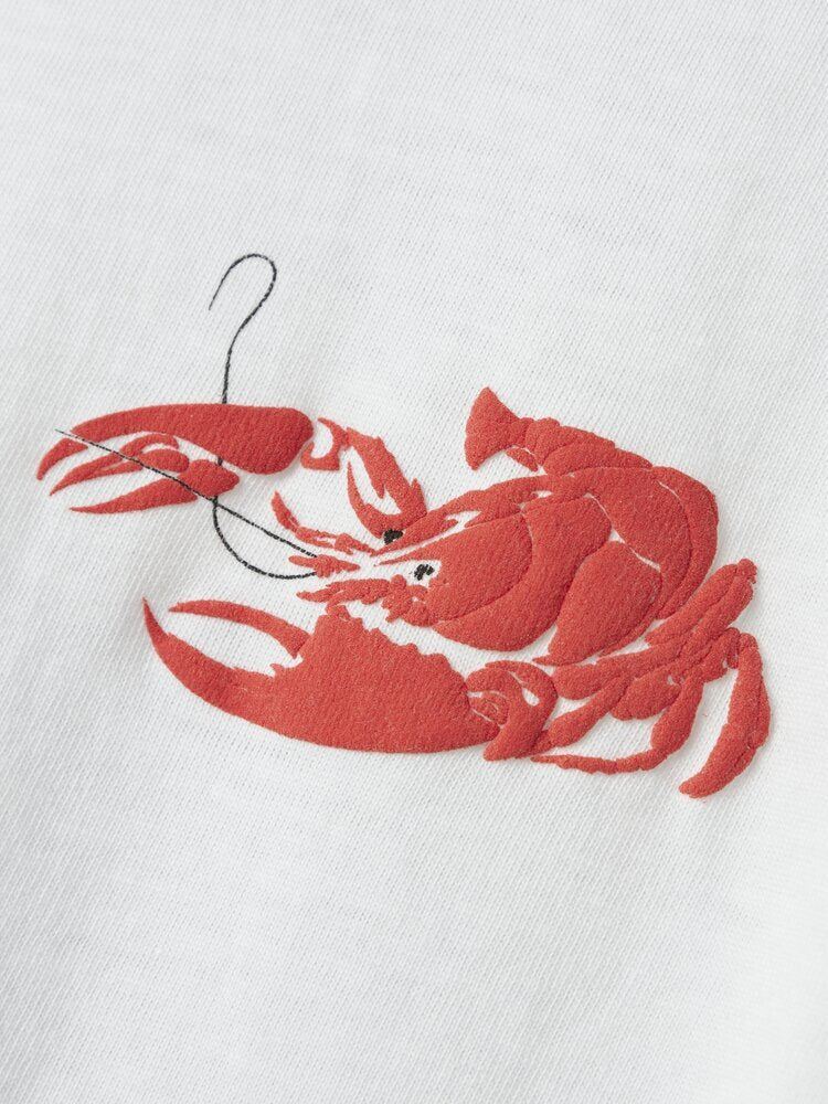 T-shirt blanc avec un homard. Nommez-le.