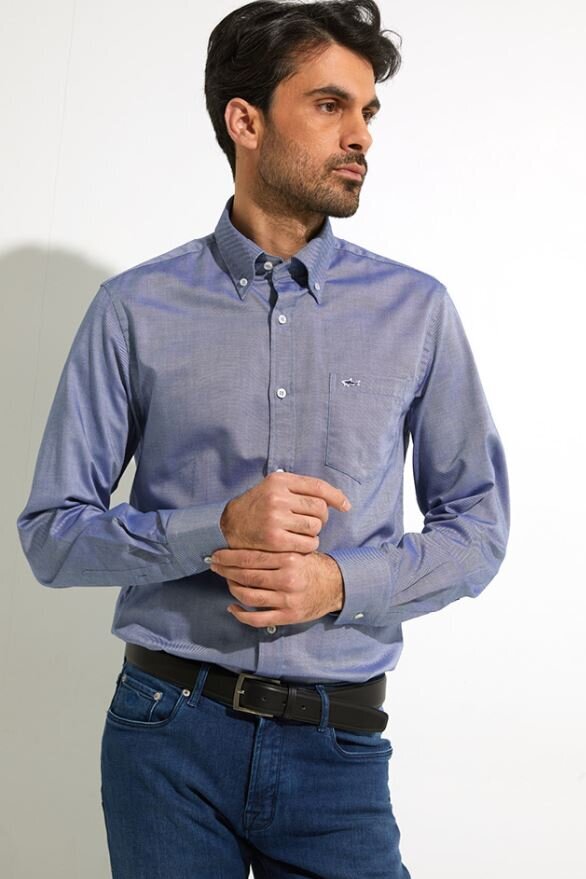 Chemise bleue en coton, coupe classique, manches longues, Paul & Shark