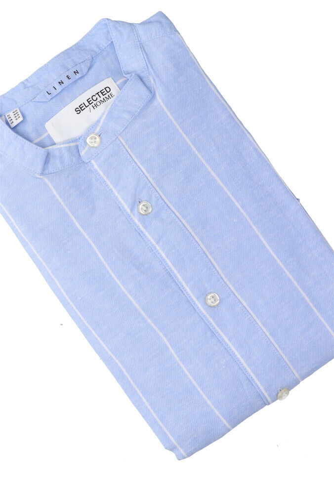 Chemise en lin bleu cachemire (coupe classique) à rayures et manches longues - Sélectionnée