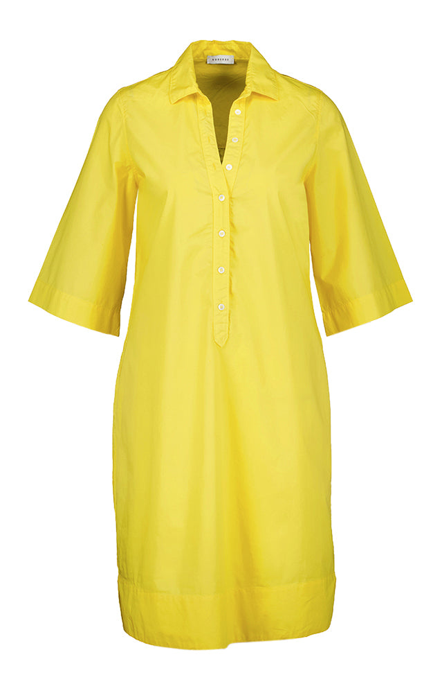 Robe jaune en coton à boutons et manches courtes Rosso35