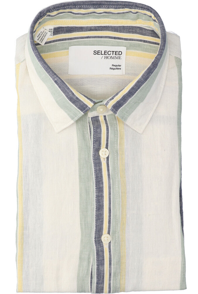 Chemise en lin Egret (coupe classique) à rayures multicolores et manches longues - Sélectionnée