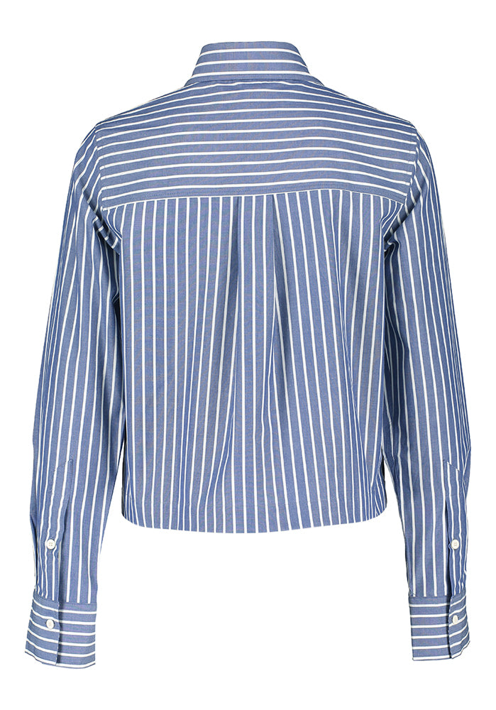 Chemisier court à rayures bleues et blanches fermé