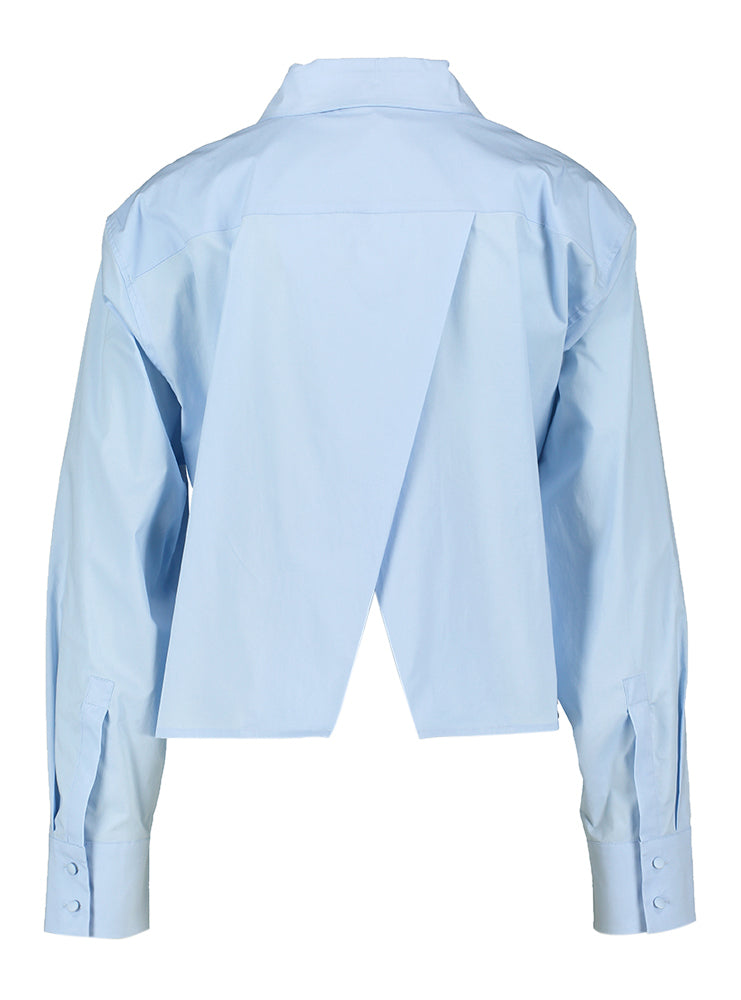 Chemisier court en coton bleu clair Marsala Marella à manches longues