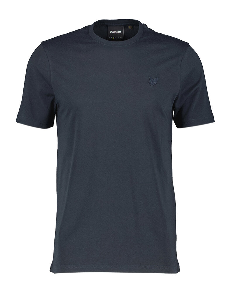 T-shirt bleu foncé avec logo bleu de la marque Lyle & Scott