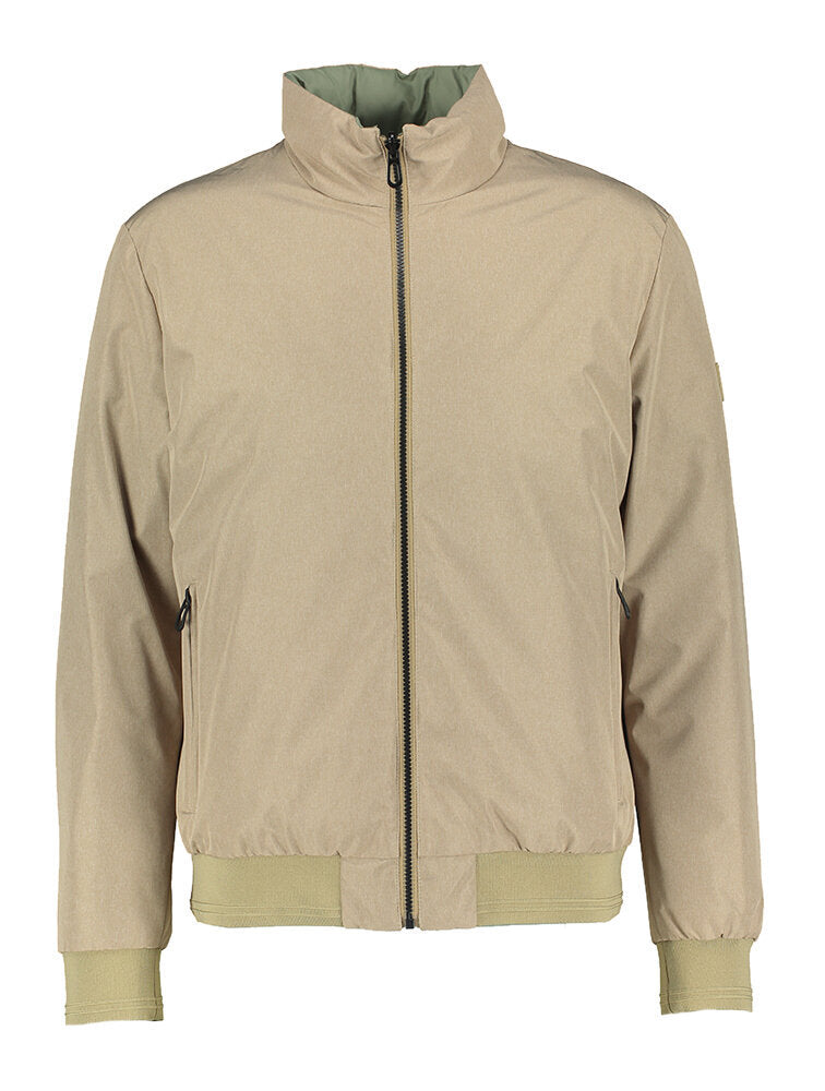 Veste réversible beige avec intérieur kaki, à la pointe de la technologie.
