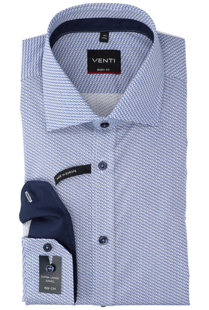 Chemise bleue en coton, coupe ajustée, à pois et manches extra longues, taille Venti