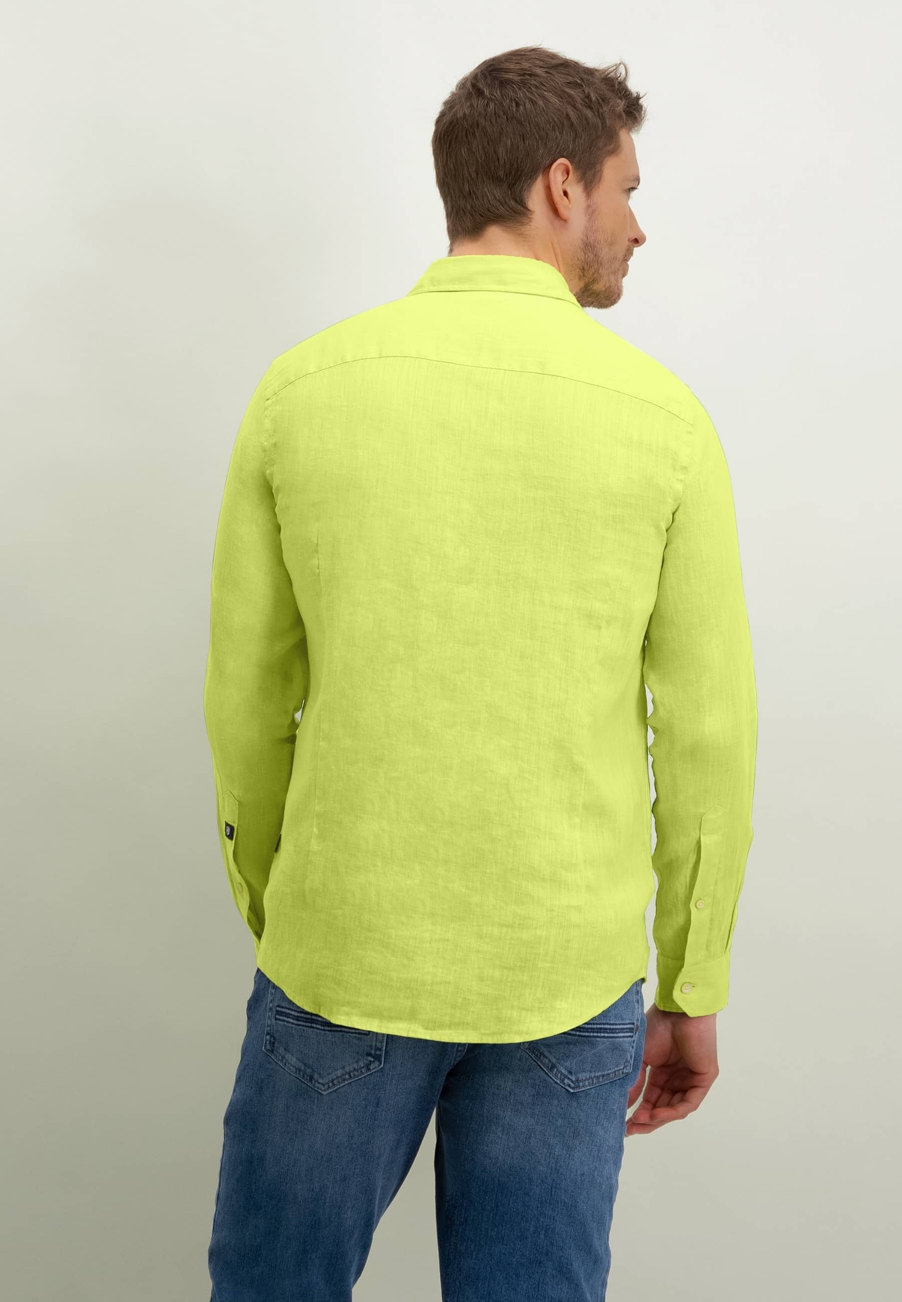 Chemise en lin vert citron (coupe classique) à manches longues State of Art